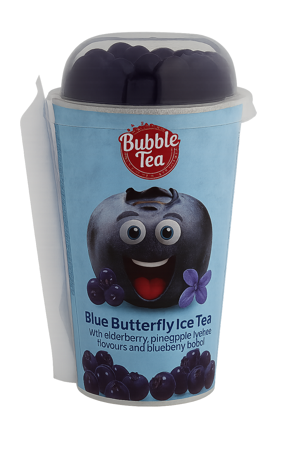 Bubble Tea din fori de mazăre fluture, ananas, litchi și soc cu boba umplută cu sirop cu aromă de afine