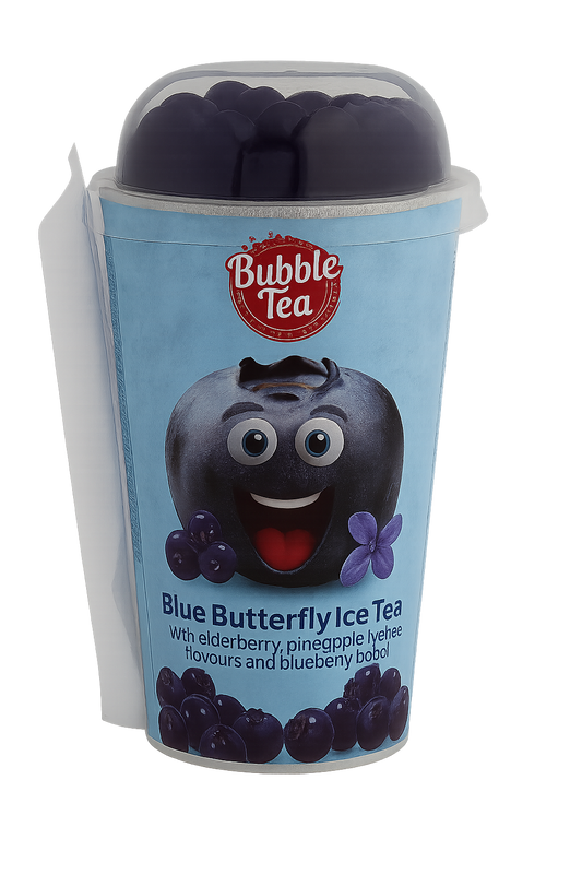 Bubble Tea din fori de mazăre fluture, ananas, litchi și soc cu boba umplută cu sirop cu aromă de afine