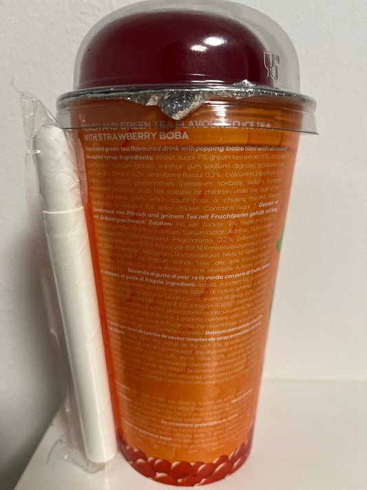 Bubble Tea cu aromă de piersică și ceai verde cu boba de căpșuni